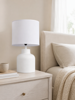 Lampe de table moderne de 12 pouces, abat-jour en tissu blanc mat, lampe de bureau, base en acier, interrupteur marche/arrêt, lampe de chevet, chambre à coucher, salon