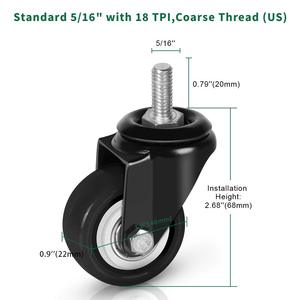 2-Zoll-Hochleistungs-PU-Lenkräder 8 T8 5/16 \ "-18x1 Schrauben durchmesser Industrie rollen muttern Einsatz satz 4 für Möbel ersatz - Product Image 5