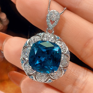 Fashion Eco-friendly Copper Round Cut 14*14MM Blue Cubic Zirconia <b>Big</b> Imitation Blue Crystal Jewelry Set 2026 Statements - Product Image 5