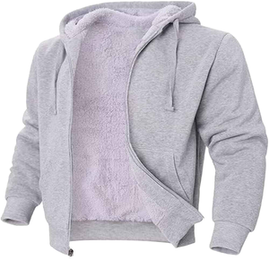 Sudadera con capucha para hombre, premium, color gris jaspeado, con forro polar y forro grueso de sherpa, corte holgado, para colecciones de ropa urbana de invierno - Product Image 1