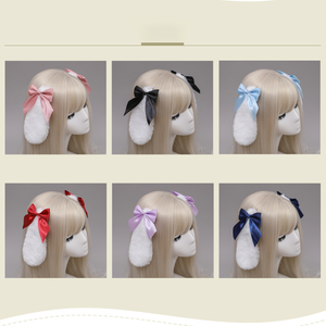 E0043 Pince à cheveux oreilles de lapin avec nœud - Bandeau mignon oreilles d'animaux pour femmes et filles, accessoires capillaires Kawaii pour fête cosplay - Product Image 5