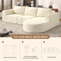 Canapé modulaire en PU sans structure en forme de L, ensemble de 104 pouces avec chaise longue incurvée et assise profonde, pour salon moderne, aucun assemblage requis