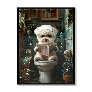 Decorazione da Bagno Incorniciata, Stampa Artistica con Cucciolo in Cornice, Divertenti Insegne da Parete per Bagno, Stampa su Tela 3D (Con Cornice, 12''x16'') - Product Image 1