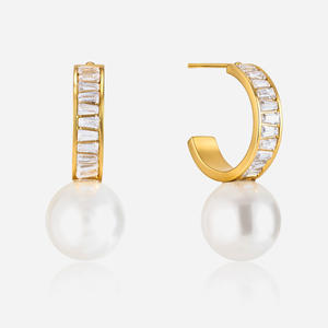 <span class=keywords><strong>Orecchini</strong></span> <span class=keywords><strong>Pendenti</strong></span> J&D Eleganti in Acciaio Inossidabile Placcato Oro 18K con Zirconi Bianchi e <span class=keywords><strong>Perle</strong></span> di Vetro - Product Image 1
