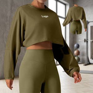 Hauts courts athlétiques pour femmes, coupe ample, décontractés, anti-transpiration, col rond, polyester/coton, pour la gym, le yoga, la course à pied - Product Image 3