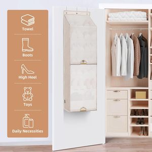 Organisateur de chaussures à suspendre sur la porte, 7 poches, pliable, en polyester beige, rangement suspendu pour chaussures derrière les portes ou sur les murs - Product Image 4