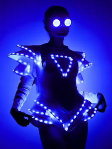 Vêtements de performance LED polychromes pour femmes ensemble de costume de robe rougeoyante pour les soirées de danse de salon discothèques <span class=keywords><strong>GOGO</strong></span> Bars One Festive Wear - Product Image 3