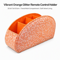 Boîte de rangement de bureau en cuir PU orange avec télécommande, plusieurs compartiments pour stylos, pinceaux de maquillage, rouge à lèvres, lunettes