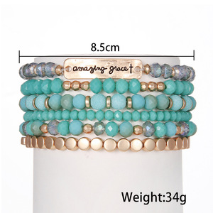 European American Style <b>Crystal</b> <b>Beaded</b> <b>Bracelet</b> Set 6-Piece Fashion Colorful Elastic Bangle Unisex Gift Jewelry - Product Image 5
