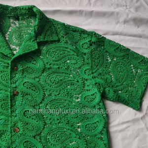 2024 hombres vacaciones de verano Hawaii manga corta Polo camisa hombres botón Up Vintage malla encaje Polo fabricante - Product Image 4