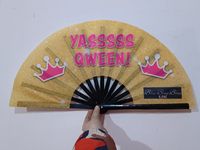 Büyük yansıtıcı el Fan 27cm / 33cm holografik UV Fan yüksek prim bambu katlanır Clack Rave Fan parti kullanımı için
