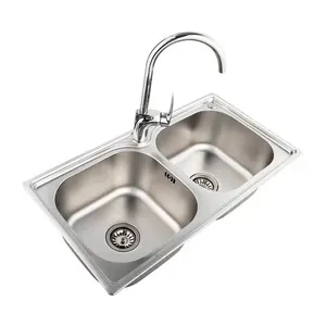 出售长款表面焊接方形转角水槽最新双碗批发304不锈钢厨房水槽