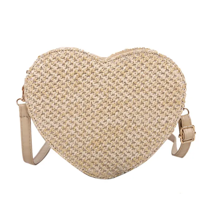 2022 оптовая продажа, Соломенная пляжная сумка в форме сердца, женская сумка-слинг, дизайнерская женская сумочка в форме сердца, соломенная сумка, сумка из ротанга