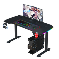 Bureau de jeu électrique réglable en hauteur Wquantum en bois avec lumière RGB, un seul moteur et porte-gobelet pour usage au bureau
