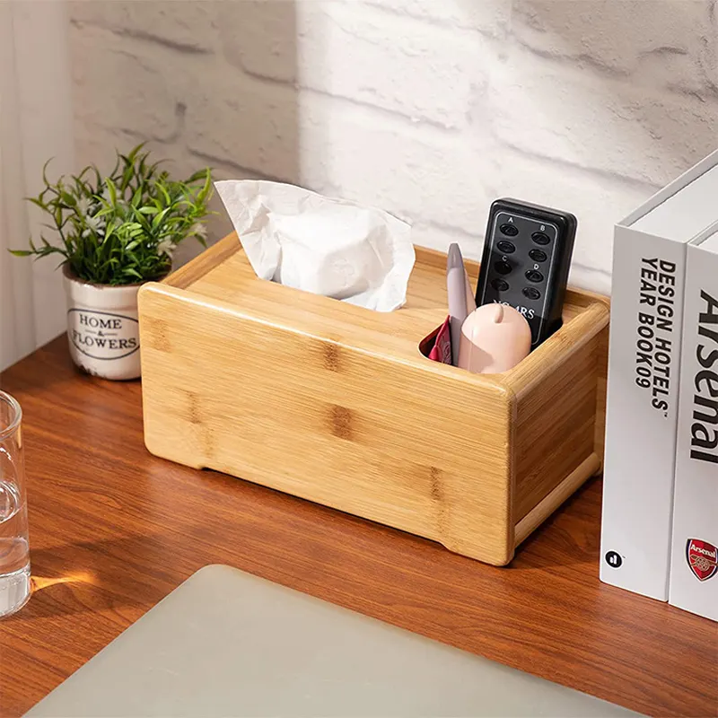 Factory Wholesale Modern Kitchen And Office Room Small Bamboo Wooden Desktop Tissue Box