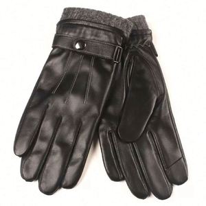 Gants d'hiver pour hommes en cuir de mouton noir, écran tactile, chauds - Product Image 2
