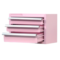 Boîte à outils portable rose en fer, étanche, 3 tiroirs, organisateur de rangement verrouillable pour maquillage, artisanat, bijoux, petites pièces de quincaillerie, garage