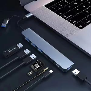 8-in-<span class=keywords><strong>2</strong></span> USB + Type-C Hub Docking Station met 3,5 mm audio-aansluiting, kaartlezer, laptop-, tablet- en telefoon-schijfconverter - Product Image 5