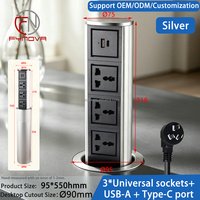 Enchufe retráctil neumático con 3 tomas universales y carga USB A+C para mesa de cocina, isla de cocina u oficina.