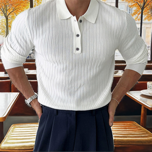 Chemise à manches longues en tricot respirant pour homme, avec col, style hiver/automne, en polyester et laine - Product Image 2