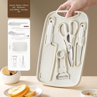 Ensemble de couteaux en acier inoxydable avec planche à découper et rangement, design moderne et minimaliste pour la cuisine, le camping et les barbecues en plein air