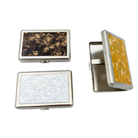 Étui à cigarettes en métal personnalisé, motif coquille jaune ambre, couvercle incrusté de luxe, bouton poussoir, porte-cigarettes de poche