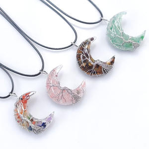 Cristal naturel pierre lune forme Chakala arbre de vie fil enroulé pendentif améthyste oeil de tigre pierres précieuses collier <span class=keywords><strong>bijoux</strong></span> bricolage - Product Image 4