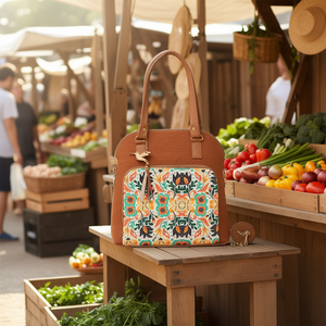 Bolso Tote de Yute Color Camel para Mujer, Marca Fana Elora, Tamaño Mediano, con Patrón Estampado, para Uso Diario y Compras - Product Image 2