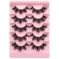 Faux cils en cheveux synthétiques effet désordonné, 5 paires 3D avec bande transparente invisible, logo personnalisé, extensions de cils en gros