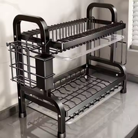 Étagère de rangement de cuisine double en métal multifonctionnelle, sans installation, pour vaisselle, bols, couteaux, fourchettes, égouttoir, vaisselle, usage domestique