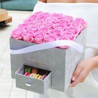Boîte à fleurs en papier avec chapeau carré, logo personnalisé, cadeau en velours, avec tiroir, 15 pièces