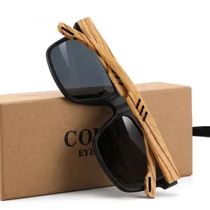 Kacamata hitam polarisasi kualitas tinggi, kacamata hitam kayu persegi bergaya Retro kasual pria, kacamata bambu terpolarisasi kayu