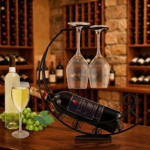 Porte-vin moderne en métal avec support pour bouteilles et présentoir pour 2 verres à pied, pour la décoration de la maison - Product Image 5