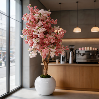 Nouvel Arbre Artificiel de Cerisier Rose Haut de Gamme en Plastique Moderne de 200 CM pour Décoration Intérieure Maison, École, Fête, Mariage, Magasin