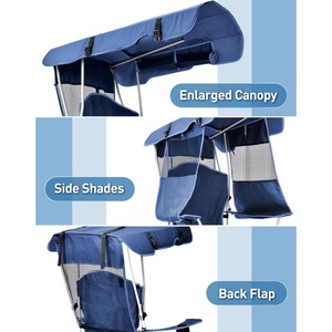 Chaise <span class=keywords><strong>de</strong></span> plage pliable avec <span class=keywords><strong>poche</strong></span> latérale, support pour pêche, camping, fêtes <span class=keywords><strong>de</strong></span> plein air, supporte 330 lb, avec auvent et porte-gobelet, pour jardin et extérieur - Product Image 2
