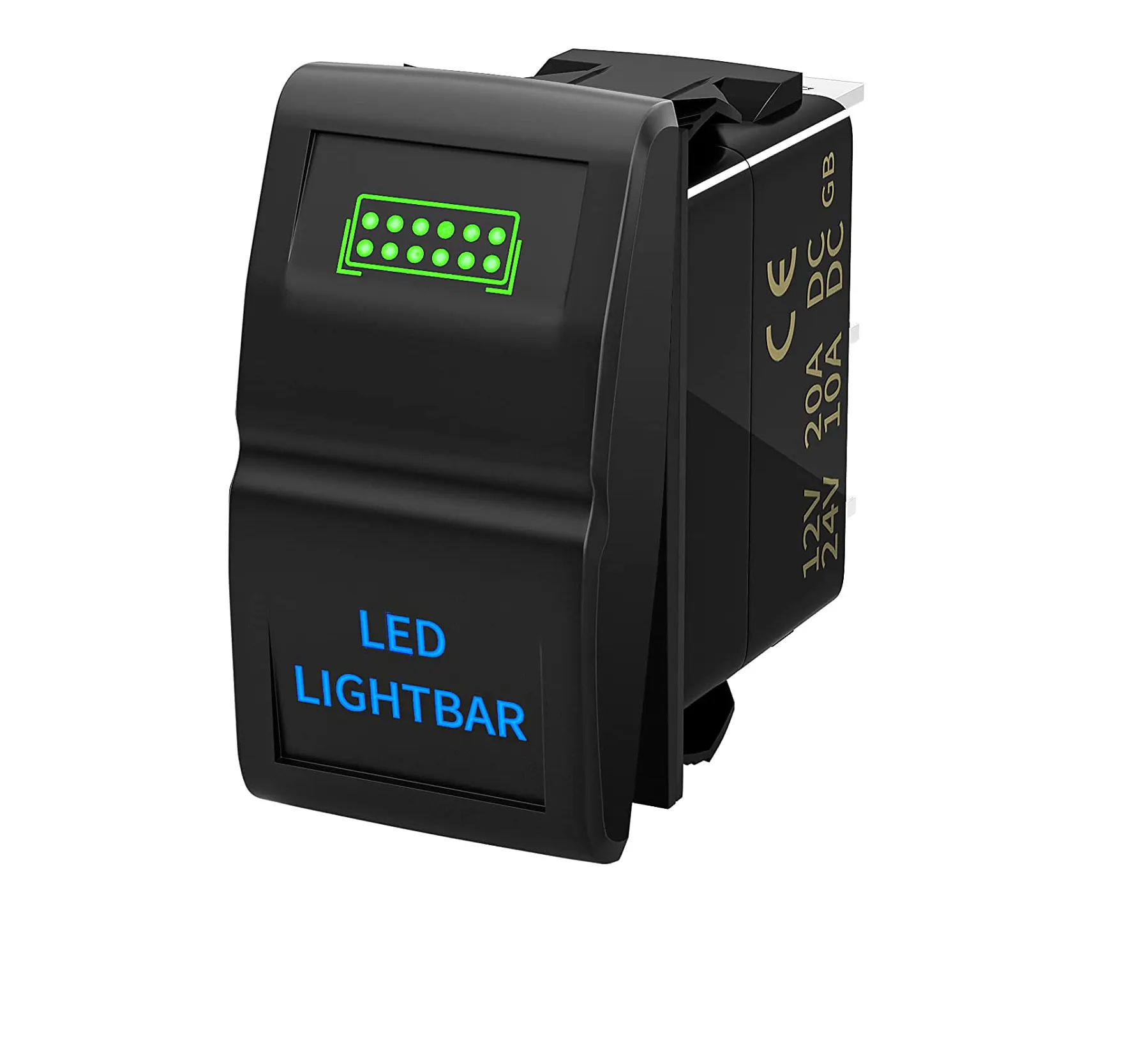 Interrupteur barre lumineux LED 12 V 20a, 5 broches, marche/arrêt, étanche, double couleur, bleu/vert, pour voiture Jeep et automobile