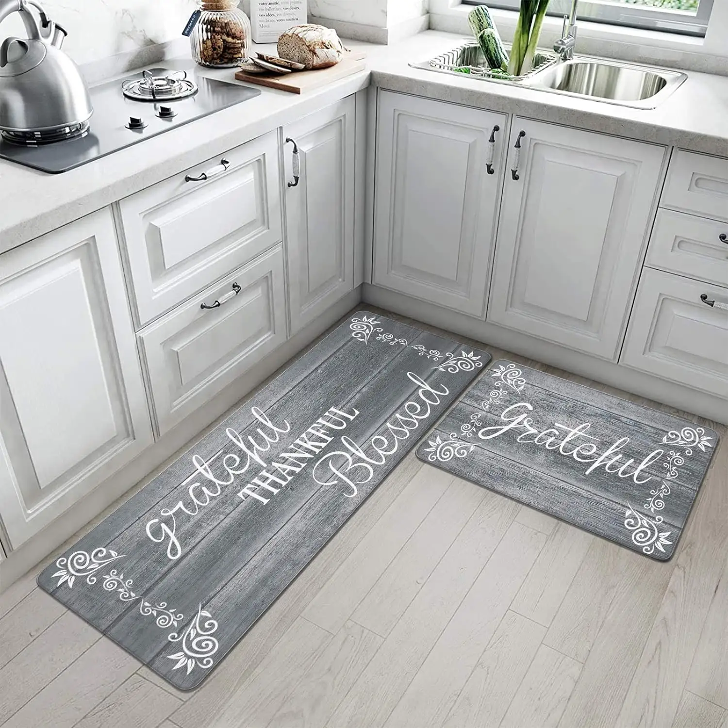 Alfombras y tapetes de cocina personalizados, Juego de 2 piezas lavables, tapete de cocina de PVC, tapete de mesa de cocina