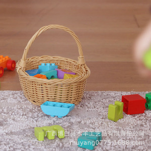 Cesta pequeña para guardar juguetes para niños, organizador portátil redondo de color albaricoque, 20x16x7cm, para juegos de simulación - Product Image 2