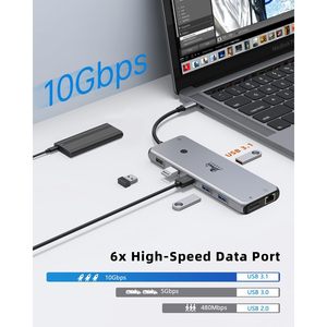 USB C HUB Màn hình kép 13 1 ba hiển thị Docking Station Multiport Adapter 2 HDMI + DP + 8 USB C/A USB C Docking truyền dữ liệu - Product Image 5