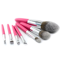 JLY Ensemble de 7 pinceaux de maquillage professionnels avec manche rose rouge pour poudre, blush et fard à paupières
