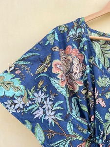 Handmade Indian Indigo Cotton Kaftan Summer One Size Maternity Lounge Wear Dresses Boho Floral Long Dress Summer Beach <b>Cover</b> Up - Product Image 3