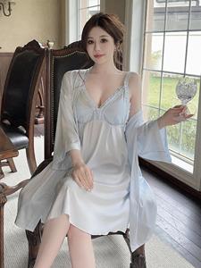 Set Pigiama Estivo <span class=keywords><strong>da</strong></span> Donna in Seta 100% a Due Pezzi con Scollo a V e Maniche Lunghe, Asciugatura Rapida, Traspirante, Logo Frontale, Stile Estivo - Product Image 3