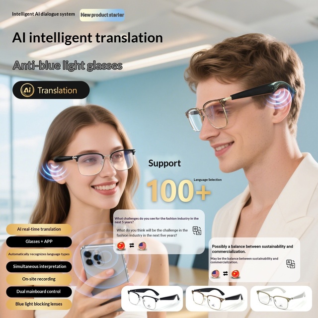 2026 New AI Smart Glasses with Real-time Translation 100+ Languages Bluetooth Call Audio Sunglasses for Business Travel GY600