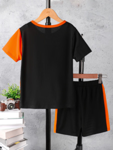 Combinaison d'été Hip Hop pour garçons T-shirt décontracté à imprimé haut Short Color Matching Fashion Brand for Handsome Teenagers Kids - Product Image 2