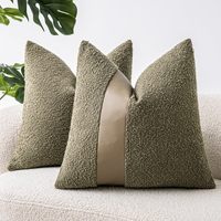 Topfinel moelleux texturé taies d'oreiller décoratives mousse vert boules housses de coussin avec simili cuir