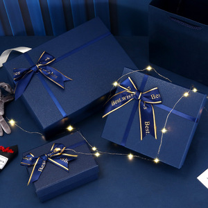 Boîte cadeau rigide en papier recyclé avec lamination mate bleue personnalisée pour la Saint-Valentin, anniversaire, rouge à lèvres, parfum, emballage cosmétique - Product Image 2