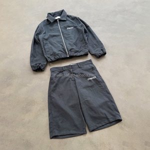 Clothing Custom Sweat Suit Fashion Plaid Design Lapel <b>Zip</b> <b>up</b> <b>Jackets</b> and Plaid Button <b>up</b> Shorts Two Piece Set Jogging Suit - Product Image 1