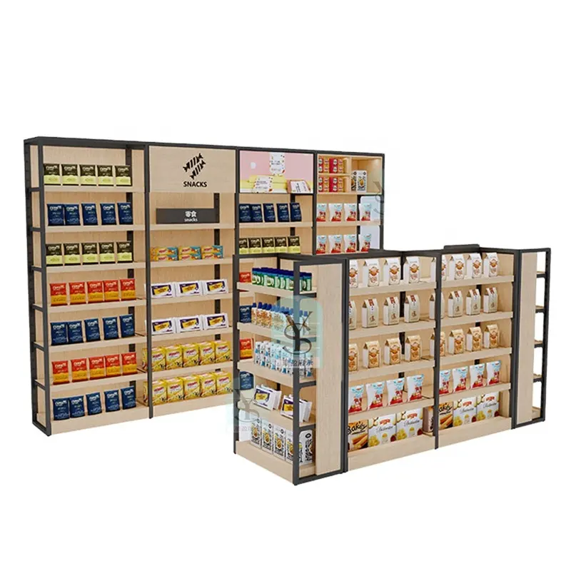 Nhà Máy Nhà sản xuất hiển thị cho siêu thị bằng gỗ boltless tường kệ cho hàng tạp hóa cửa hàng tiện lợi