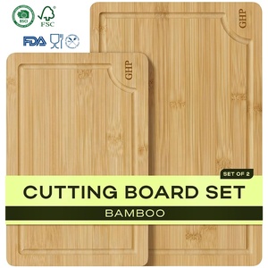 Planche à découper en bambou naturel certifiée FSC et FDA avec rainure profonde pour <span class=keywords><strong>les</strong></span> jus, poignées latérales, idéale pour la charcuterie et la découpe de viande - Product Image 1
