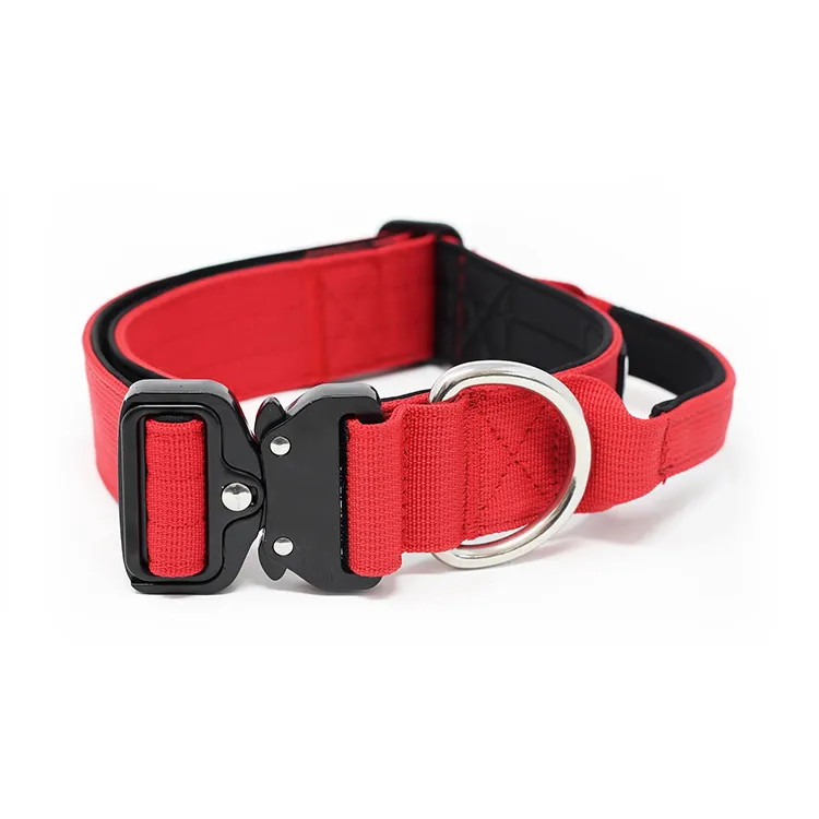 Custom Wholesale Tactical Heavy Metal Buckle Soft Neoprene Padded Combat Dog Collar with Handle
